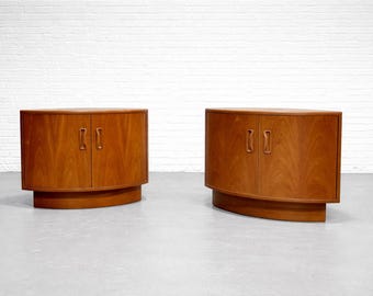 Pair - Mid Century Modern G-Plan Fresco Teak Corner Cabinets, c. 1960’s | Teak Bar, Nightstands