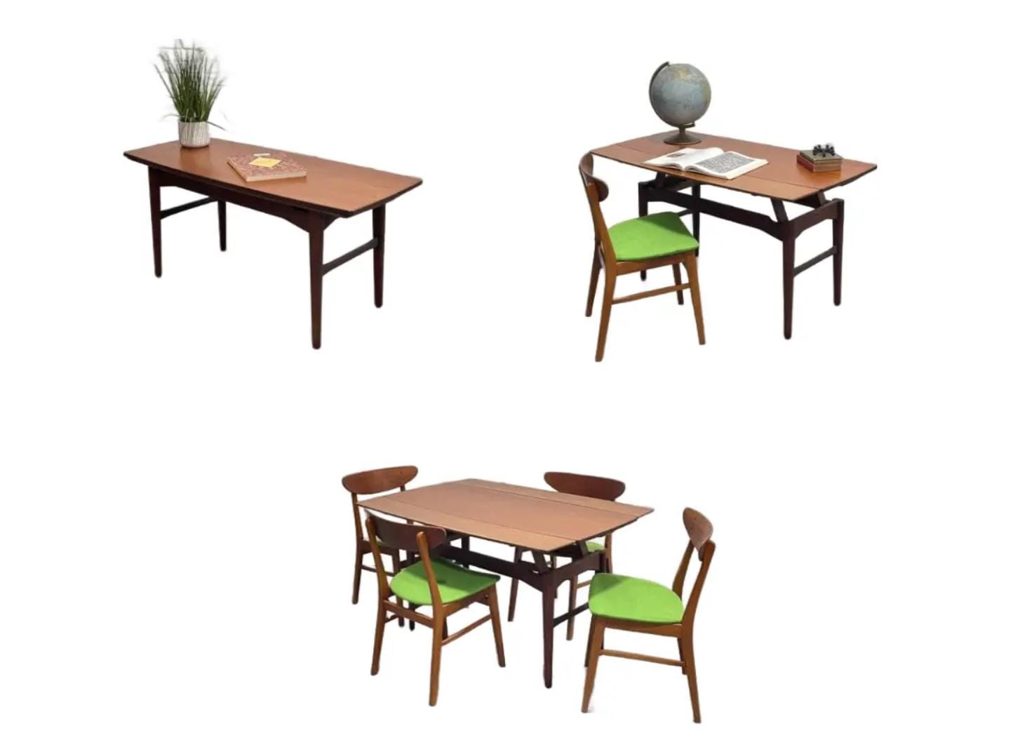 Mid Century Modern Danish Convertible Coffee Table - Desk - Dining Table – Vintage Space Saving Furniture for Small Spaces & Apartments 