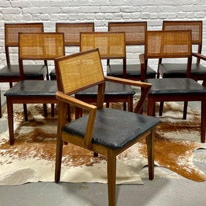 WALNUT Mid Century Modern CANED Dining CHAIRS, Set of Eight image 1
