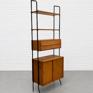 Mid Century Modern Italian Teak Freestanding Wall Unit Bookcase – Vintage Wall Shelving, c. 1950’s