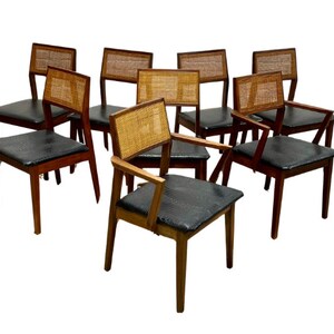 WALNUT Mid Century Modern CANED Dining CHAIRS, Set of Eight image 10