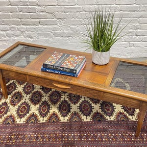 Mid Century Modern Walnut + Smoked Glass COFFEE TABLE by Lane Furniture
