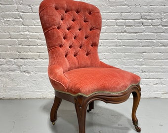 Antique TUFTED Pink Victorian Slipper SIDE CHAIR, c. 1900's
