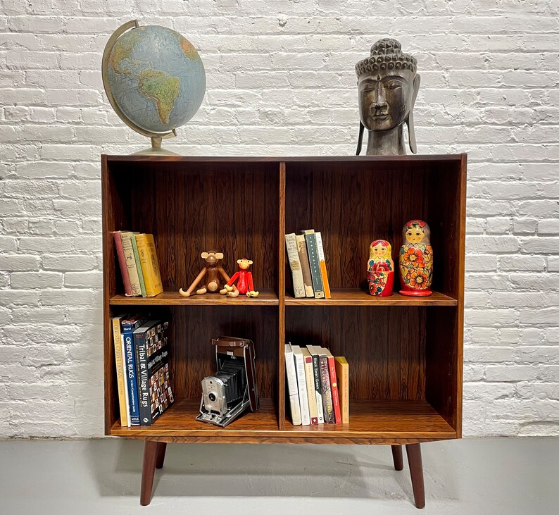 DANISH Mid Century Modern ROSEWOOD BOOKCASE / Vinyl Storage, c. 1960s image 2