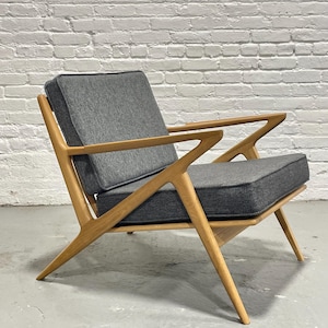 Handcrafted Mid Century Modern styled WALNUT LOUNGE CHAIR, Granite Gray Upholstery