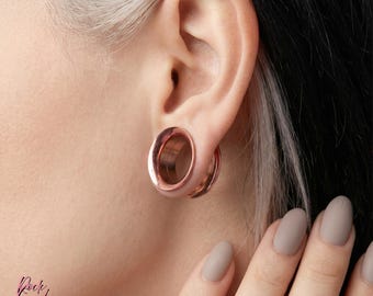 Rose Gold Titan Ohr Tunnel, Schrauben zurück Hohl Plugs, Hand eloxiert ASTM F136 Titan, Double Flare Stretched Lobe Piercing Schmuck