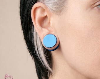 Mitternachtsblau Titan Ohr Plug, Double Flare Solid Gauge, Hand eloxiertes Implant Grade ASTM F136 Titan, gestreckter Lobe Piercing Schmuck