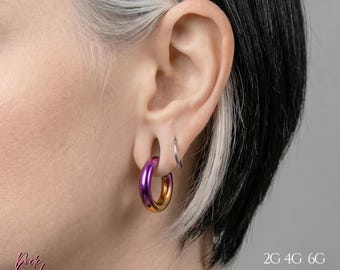 Lila Gold Farbverlauf Titan Clicker, großformatiger klappbarer Segmentring, handeloxiertes Implant Grade ASTM F136 Titan, Septum Ohrschmuck