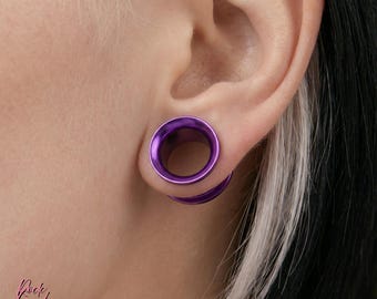Lila Titan Ohrtunnel, gefädelte Hohl Ohr Gauges, Hand eloxierte ASTM F136 Ti-6Al-4V ELI Titan Plugs, gedehnte Lobe Piercing Schmuck