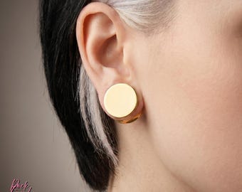Gold Titan Ohr Plug, poliertes solides Double Flare Gauge, Hand eloxiertes Implant Grade ASTM F136 Titan, Single Stretched Lobe Schmuck