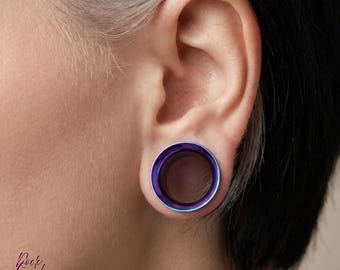 Color Shift Titan Ohr Tunnel, gefädelte hohle Doppel Flare Gauge, hand eloxierte Implant Grade ASTM F136 Titan, kundenspezifischer gestreckter Lobe Plug