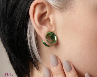 Titanohrtunnel mit Gewinde, handeloxierter grüner hohler Ohrstecker, Plug mit Plug-Verschluss, ASTM F136 Ti-6Al-4V ELI Titanium, gedehnter Ohrschmuck