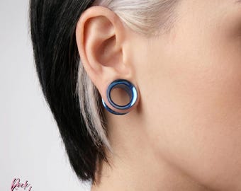 Eis Blau Titan Flesh Tunnel, hohle Ohrschraube, eloxiert ASTM F136 Titan, Single Stretched Lobe Piercing Schmuck Plug