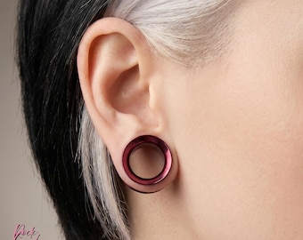 Schwarze Johannisbeere Titan Tunnel,Schraubverschluss Hohl Double Flare Gauge,Hand eloxiertes Implantaton ASTM F136 Titan,Single Stretched Lobe Plug