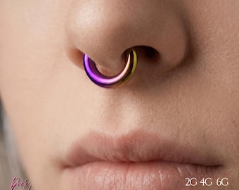Purple Gold Gradient Titanium Clicker,Hinged Segment Ring,Hand Anodized Implant Grade ASTM F136 Titanium,Large Gauge Septum Ear Hoop Jewelry