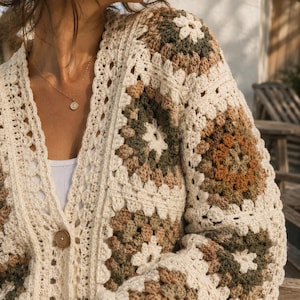 Haakpatroon voor een Grandma Square Cardigan, een oversized boho-trui (PDF-download)