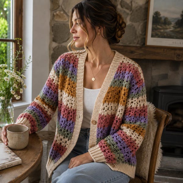 Granny Stitch Crochet Cardigan Pattern, Oversized Button Sweater Tutorial (PDF Download)
