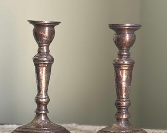 Vintage Silver Plate Candlesticks with Soft Patina, Set of 2
