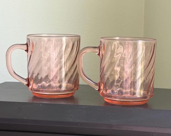 Pair of Vintage Pink Glass Coffee Mugs, Arc France Glass
