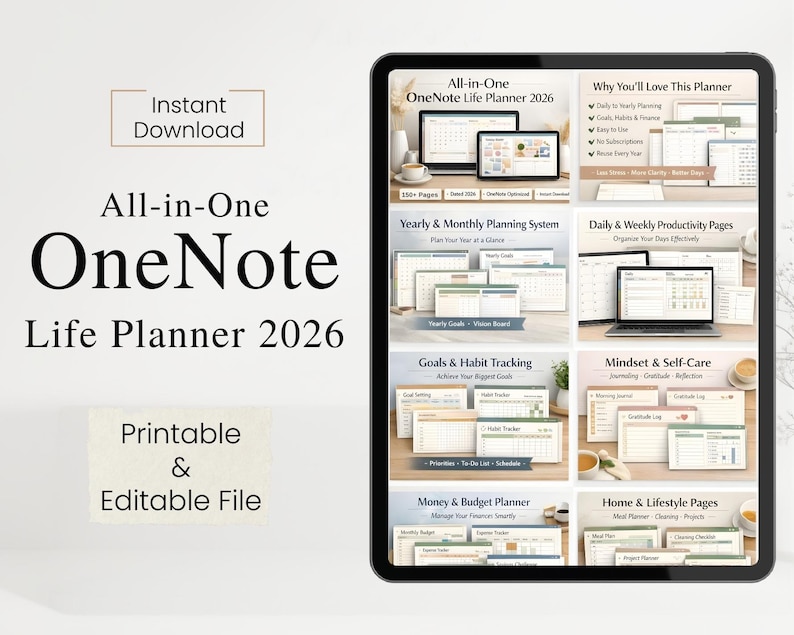 Goals Tracker Onenote Onenote Digital Planner | 2026 All-in-one Hyperlinked Digital Life ...