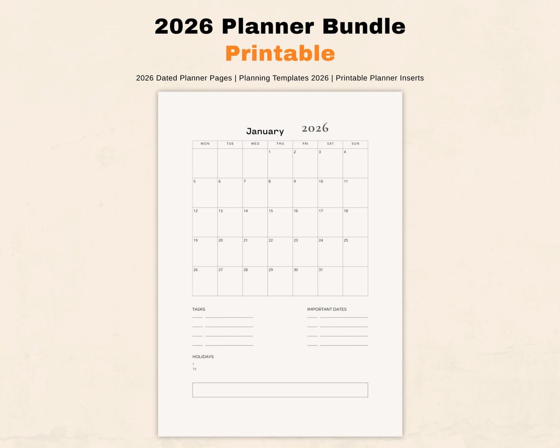2026 Planner Inserts | Printable PDF Bundle A5 A4 Letter | Monthly ...
