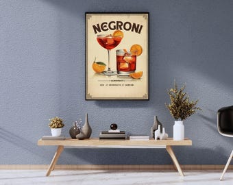 Negroni Cocktail Poster | Vintage Decor | Digital Download Wall Art | Classic Drink Illustration |  Printable Art