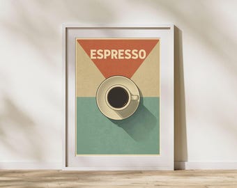 Retro Espresso Coffee Poster | Mid-Century Modern Kitchen Wall Art | Printable Coffee Decor