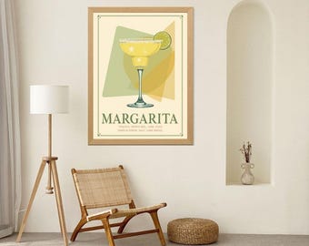 Margarita Cocktail Poster, Retro Mid Century Bar Art, Printable Drink Recipe Wall Decor