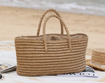 Handmade Straw Bag Simple Casual Wild Handbag Summer Satchels Beach Travel Vacation Party Totes 