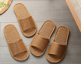 JUIOKK Couple Summer Non-slip Slippers Linen Braid Bedroom Hotel Indoor Shoes Floor House Slippers for Men and Women