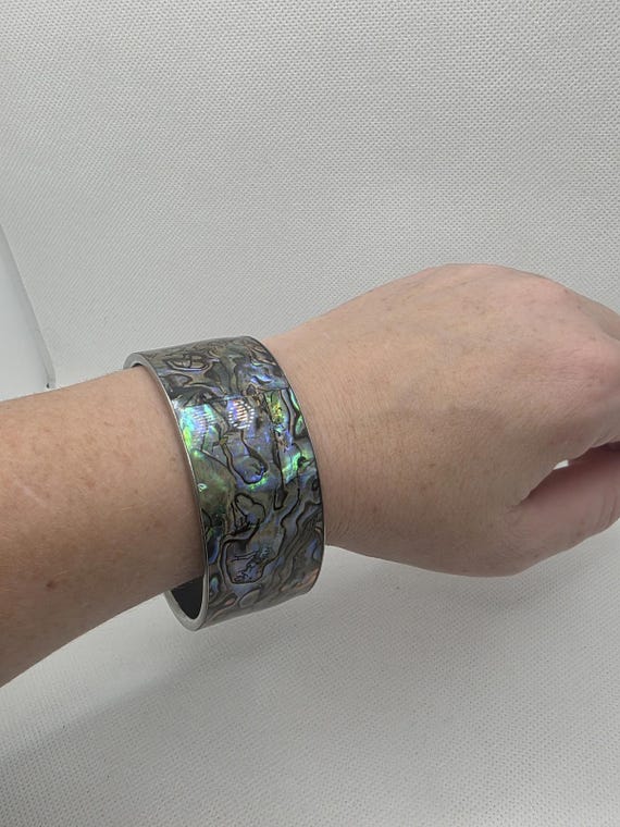 Native American Style Abalone Shell Inlay Bangle … - image 1