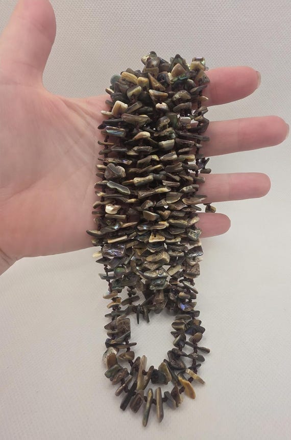 Multi-Strand Abalone Shell Chip Statement Necklac… - image 2