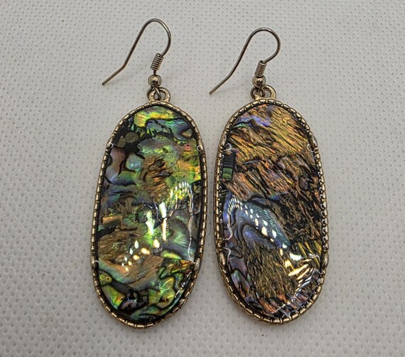 Large Oval Abalone Shell Dangle Earrings – Gold T… - image 3