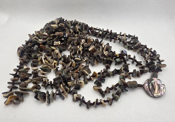 Multi-Strand Abalone Shell Chip Statement Necklac… - image 3