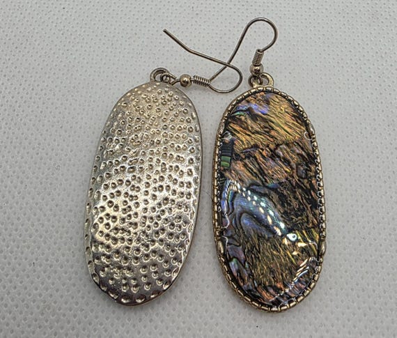 Large Oval Abalone Shell Dangle Earrings – Gold T… - image 2