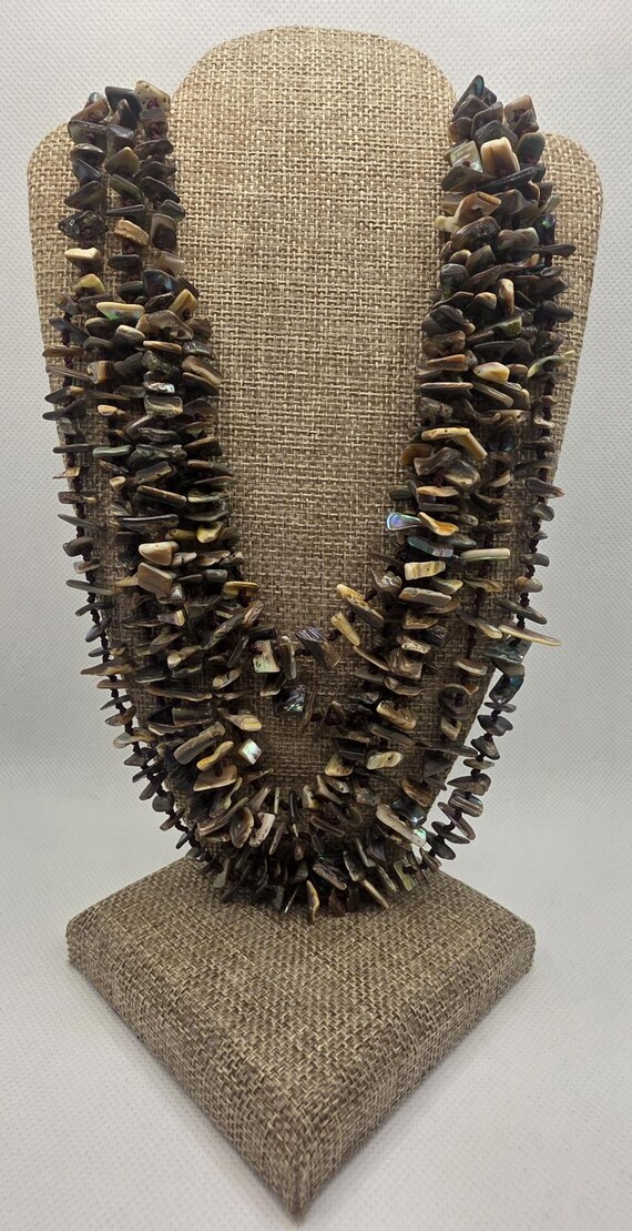 Multi-Strand Abalone Shell Chip Statement Necklac… - image 1