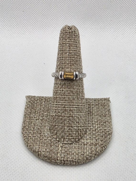 Sterling Silver Ring with Rectangular Citrine Ins… - image 1