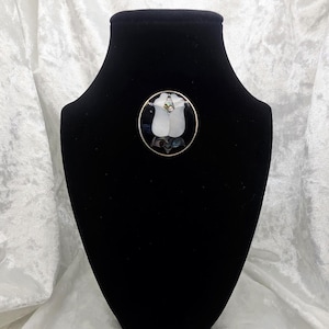 Vintage Abalone & Shell Inlay Round Brooch – Black Background Statement Pin