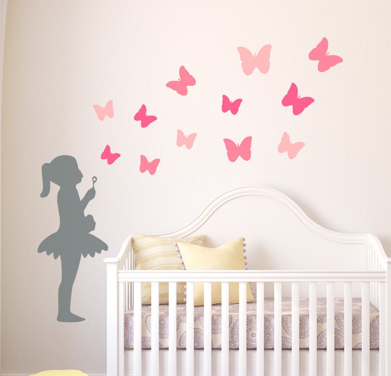 ballerina blowing butterflies girls room wall decal nursery | etsy