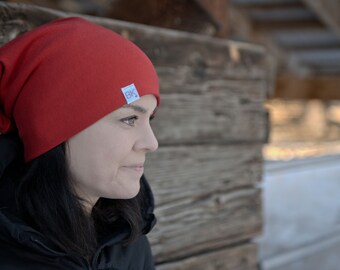 Bonnet Slouch original en polaire de bambou rouge cardinal | Tuque | Chapeau d'hiver | Chapeau ample