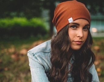 Rust Bamboo Fleece Slouch Beanie- For every hat sold we donate one of our softest bamboo hats to a child fighting cancer