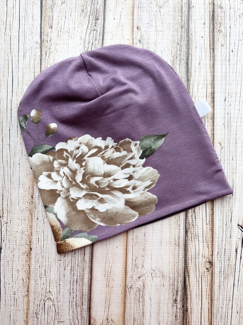 Chemo Hats Plum Floral lined in Bamboo Jersey image 3