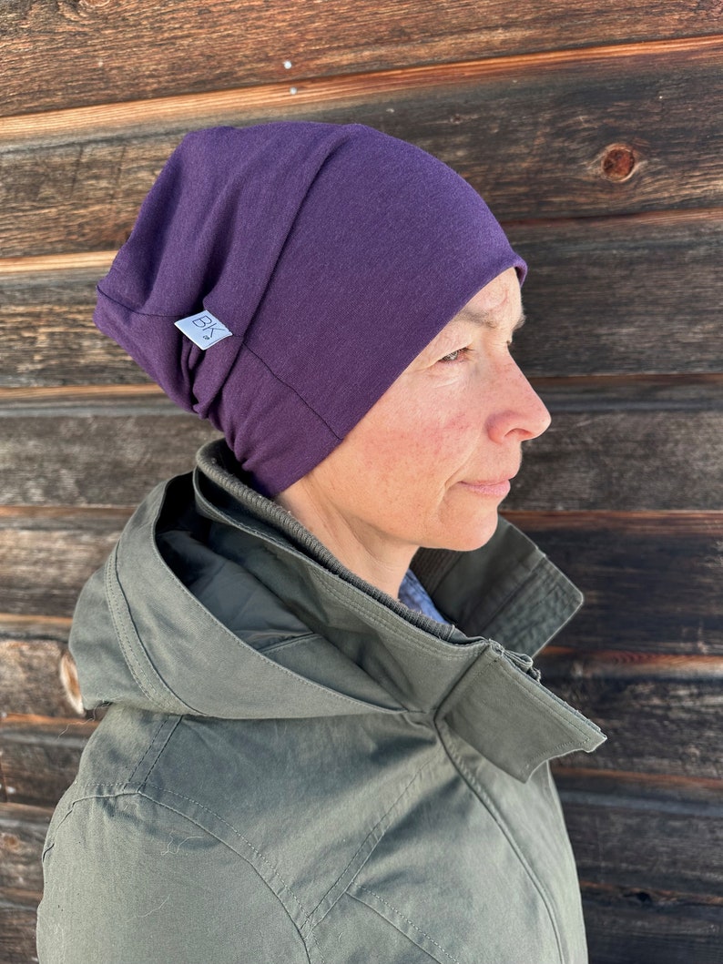 Bamboo Chemo hats specifically designed for people in cancer treatment Cancer caps Chemo Headwear Chemo Care Package Cancer Beanies Plum
