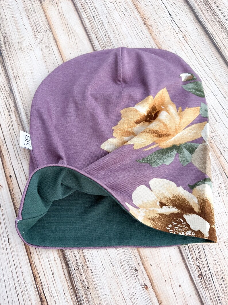 Chemo Hats Plum Floral lined in Bamboo Jersey image 5