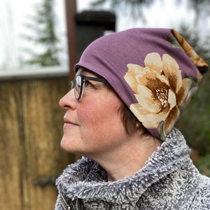 Chemo Hats Plum Floral lined in Bamboo Jersey image 1