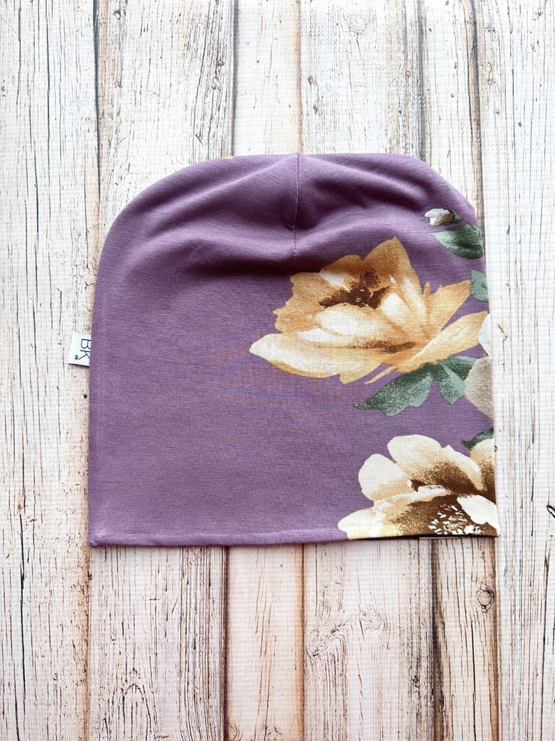 Chemo Hats Plum Floral lined in Bamboo Jersey image 2