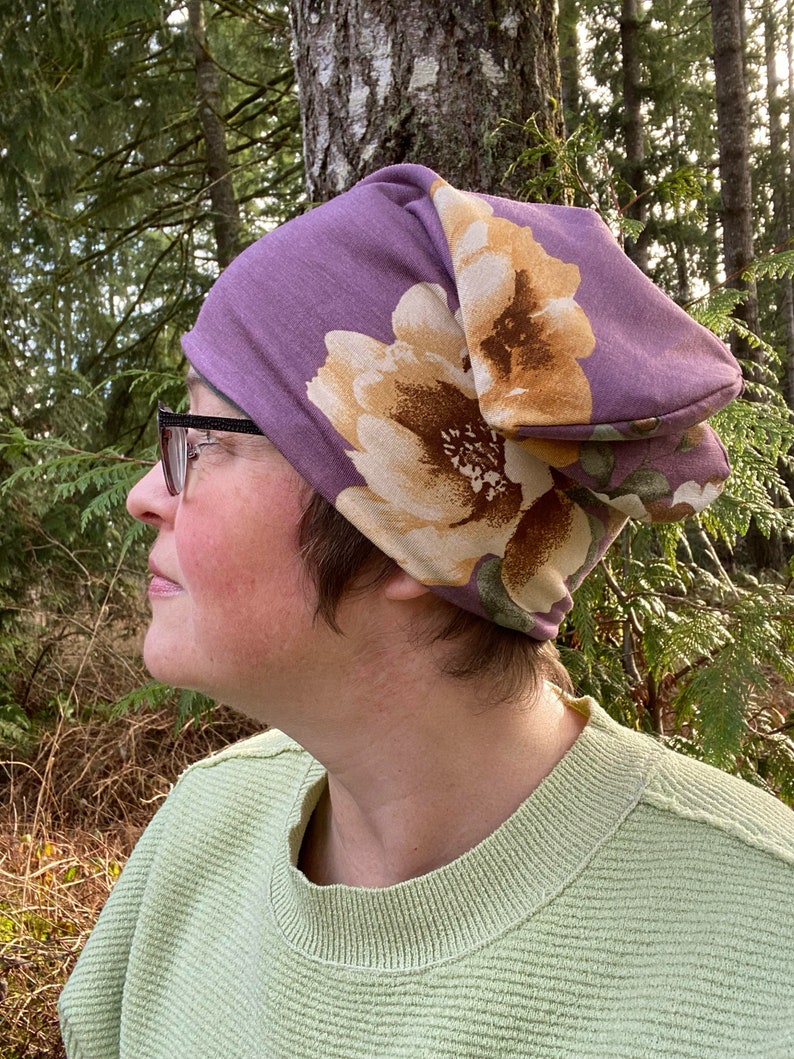 Chemo Hats Plum Floral lined in Bamboo Jersey image 7