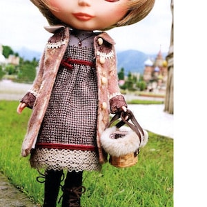 Blythe 4 Pieces Fall Outfit, Dress, Coat, Top and Socks Sewing Pattern PDF English templates names,Sewing key included
