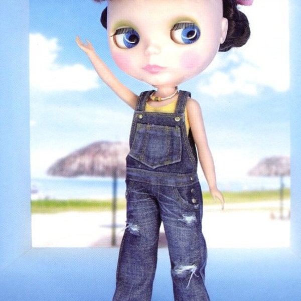 Pattern Used Denim Salopette pour Blythe PDF Noms des modèles anglais, Clé de couture incluse