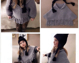 ANGLAIS Easy Kid Poncho et bonnet à rabat Patron de tricot pour débutant PDF